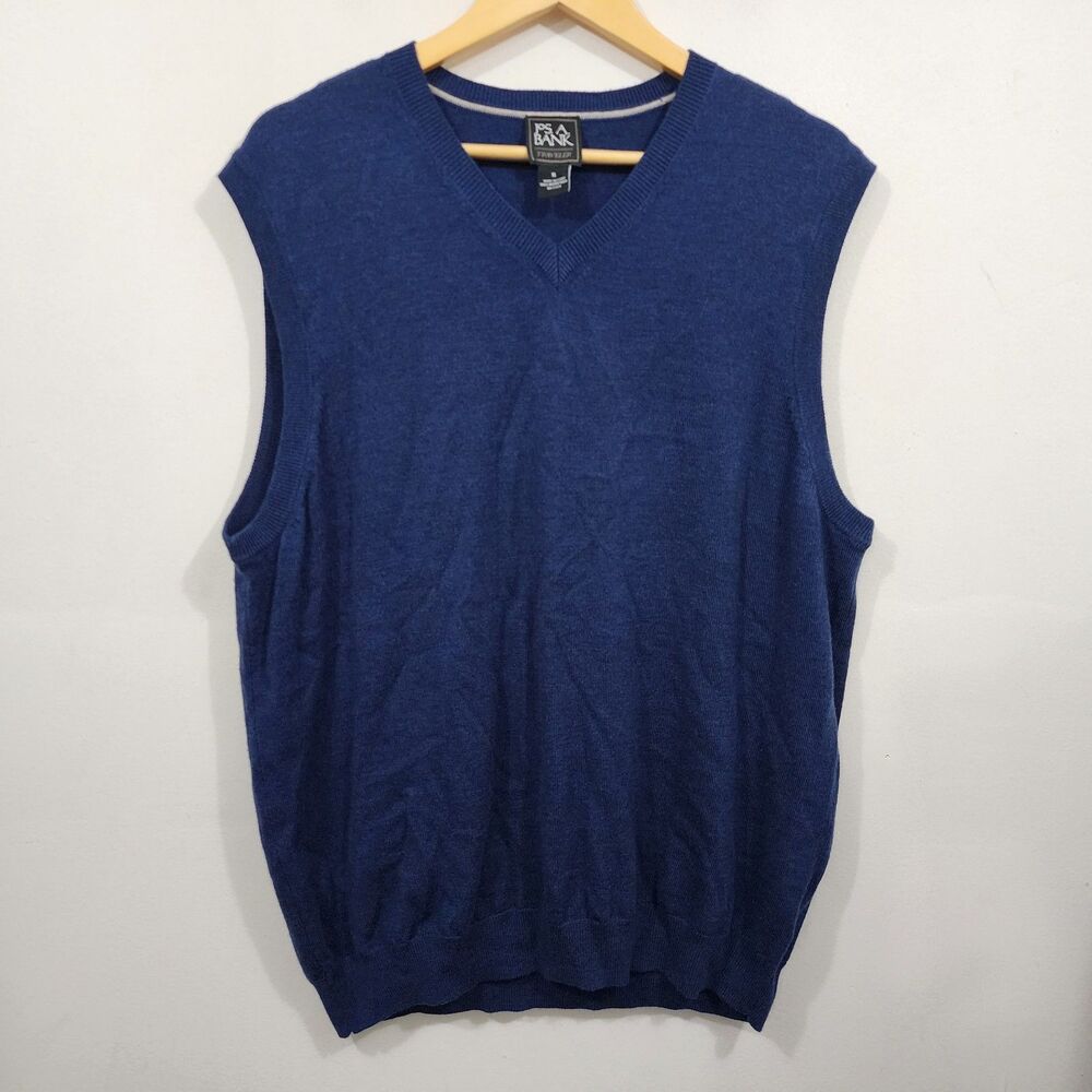 Jos. A. Bank Traveler Collection Sweater Vest Mens L Navy Merino Wool Grandpa